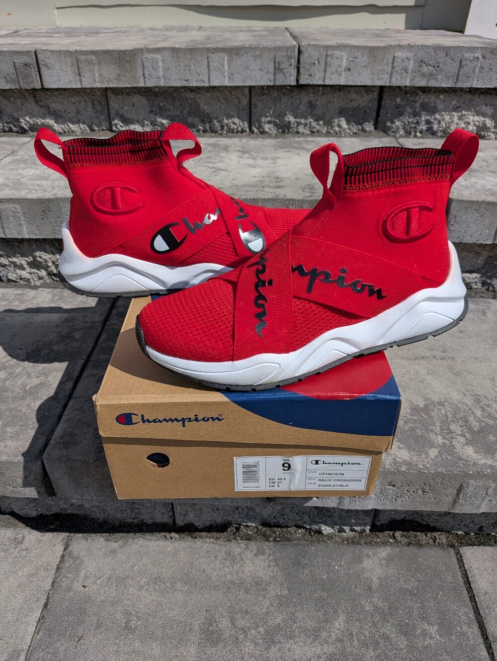 Sz 9 CP100167M Champion Rally Crossover Canvas Pull On High Top Sneaker Red